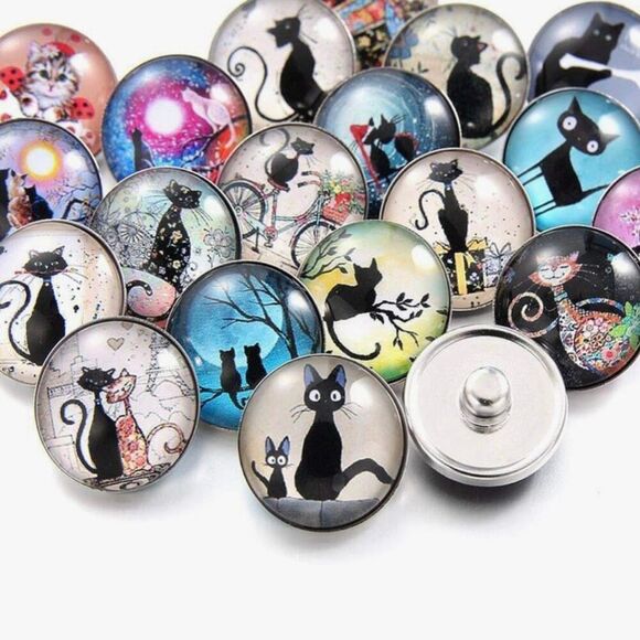 20PCS Cat Snap Button Charms Interchangeable For Necklace And Bracelet Glass - Picture 7 of 8